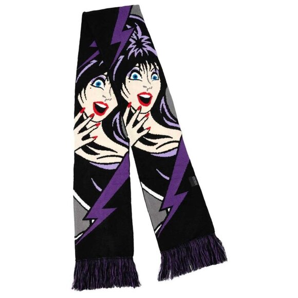 Soft 63" Long Winter Scarf ELVIRA Black White Purple Fringe Tassels Goth NWT - Picture 3 of 4